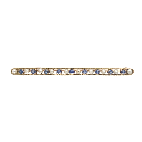 10K Antique Montana Sapphire & Pearl Bar Pin j7046